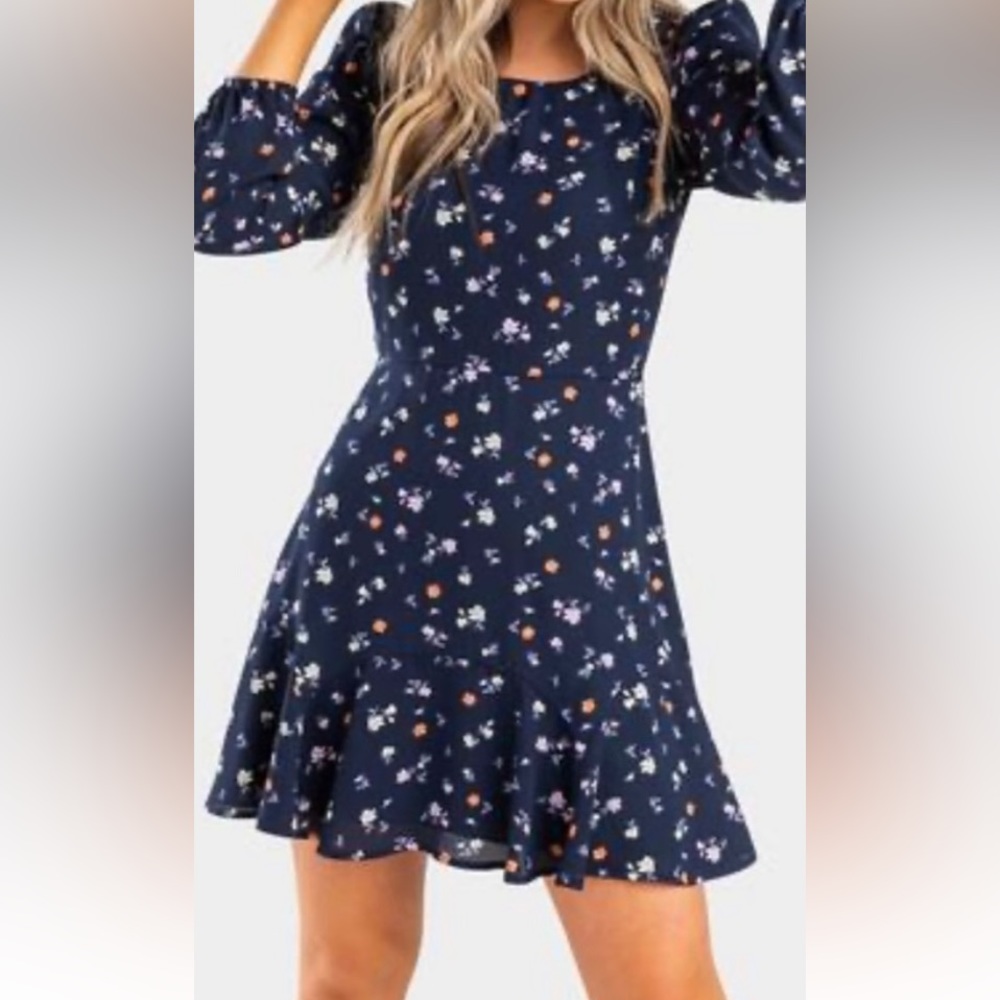 Trixxi Blue Floral Long Sleeve Dress Size Medium